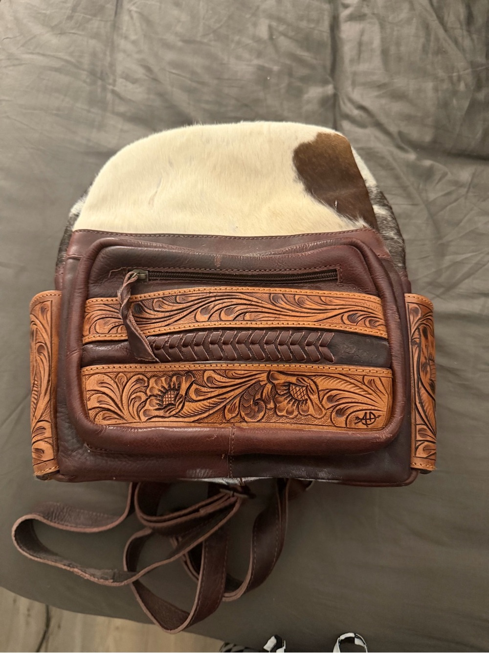 American Darling Brown and Cream Tooled Leather Backpack